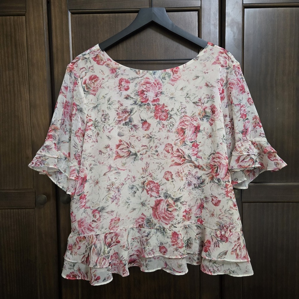 Adrienne Vittadini‎ Floral Peplum Double Ruffle Tapestry Cottagecore Fairy Large